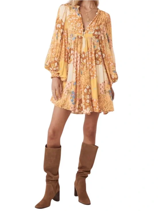 Spell Freda Boho Mini Dress in Amber - Size Small - Picture 2 of 9